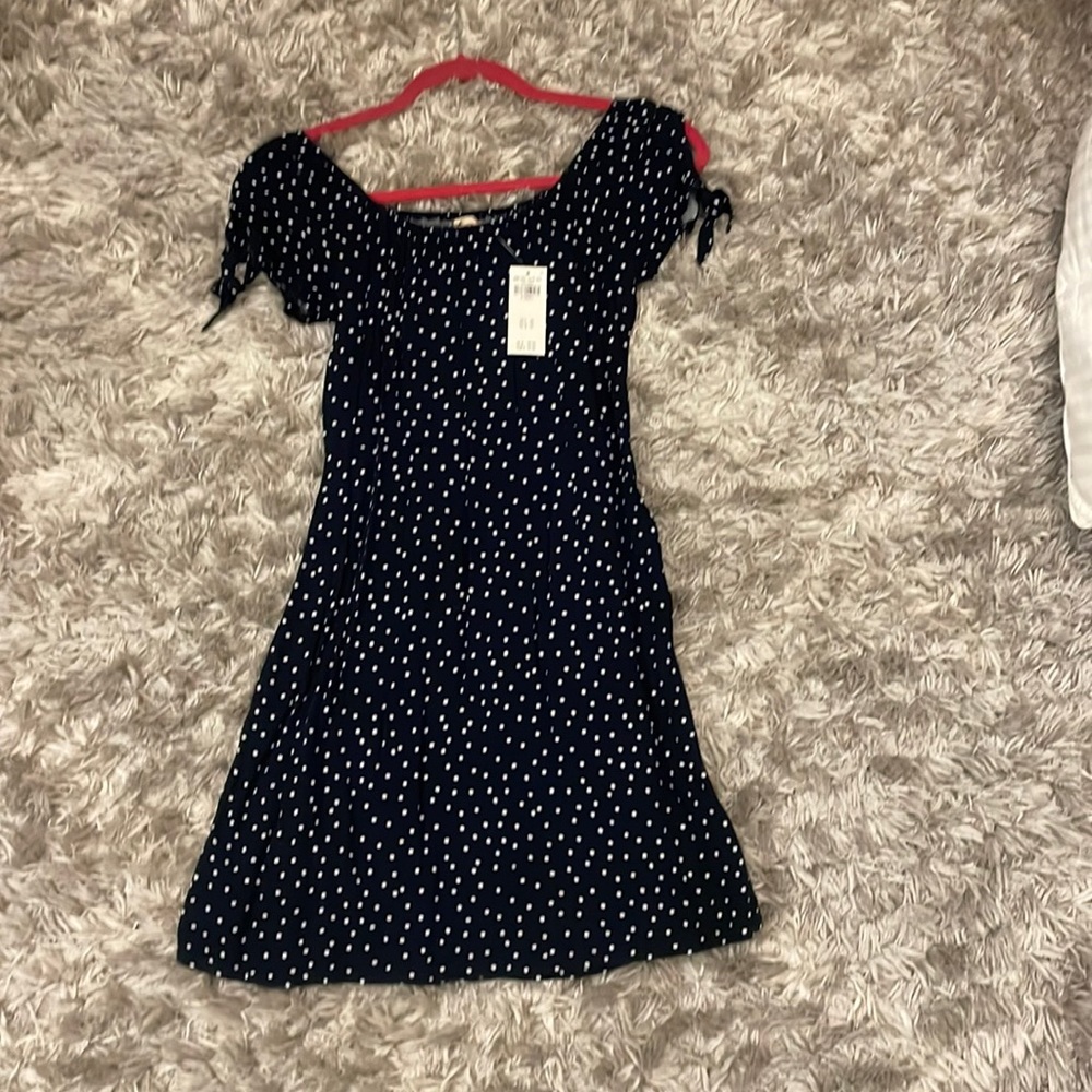 Navy blue white polka dots